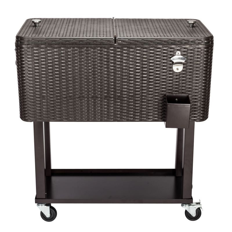 Outdoor Patio Party Rolling Steel Construction 80 Quart Bar Cooler