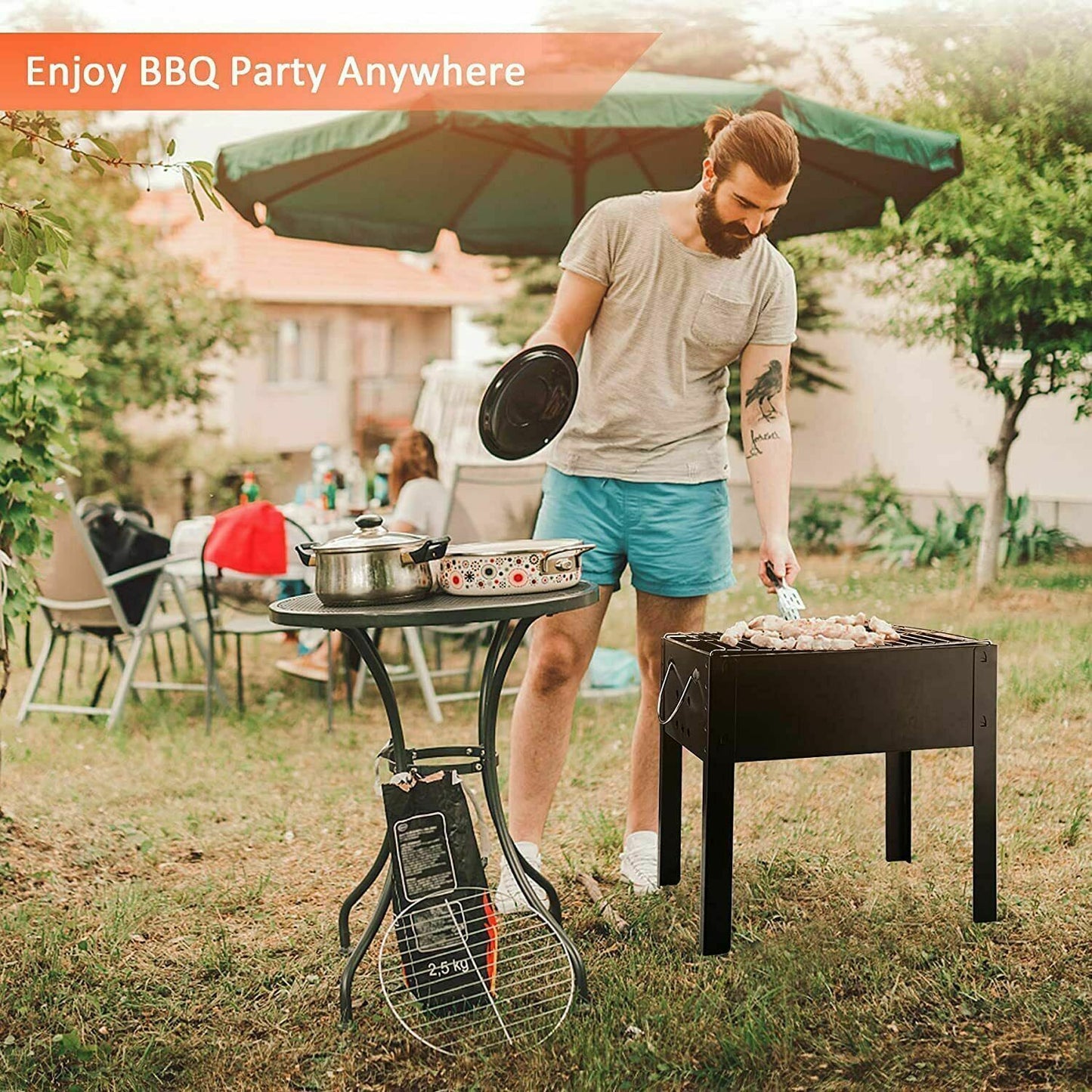 YSSOA 20'' Portable Foldable Outdoor Charcoal Barbecue Grill, Detachable Collapsible Tabletop BBQ Smoker Grill Tool for Cooking, Camping, Traveling, Hiking, Picnics, Beach, Backyard Party, Black