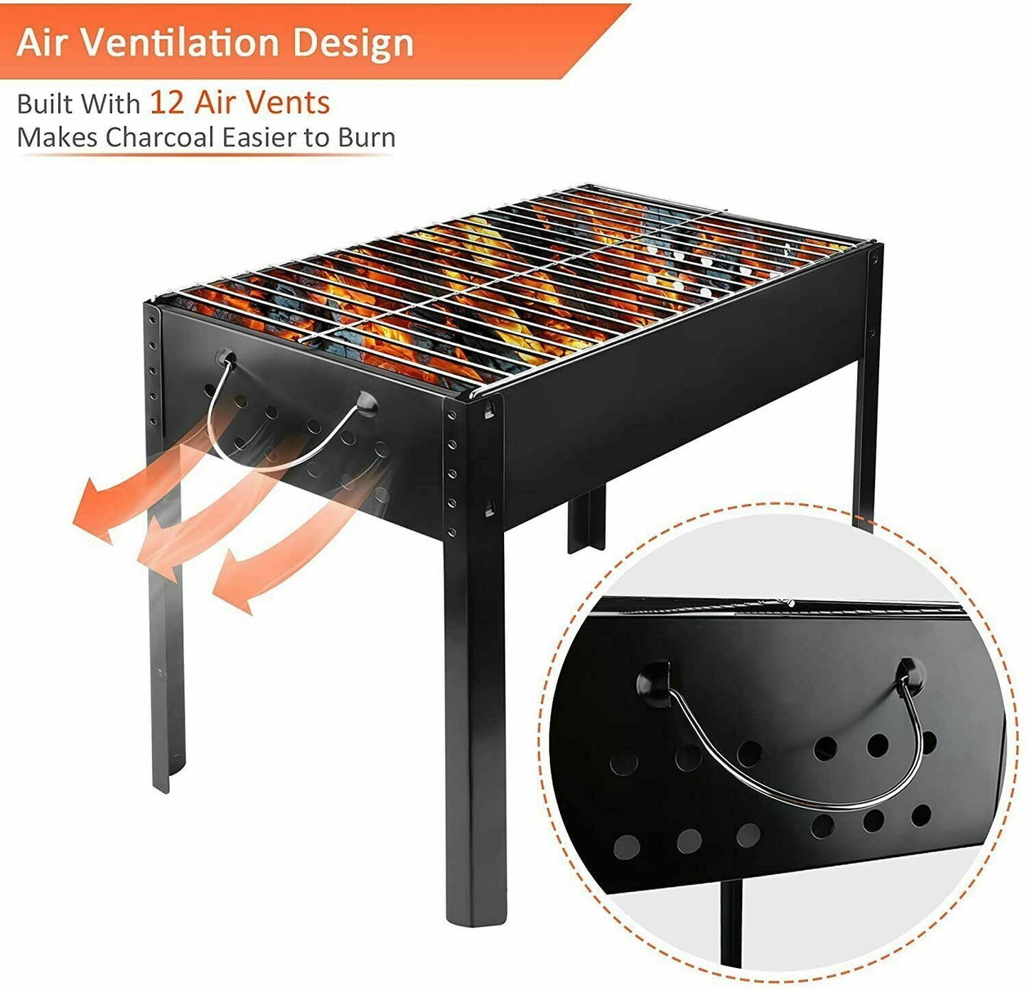 YSSOA 20'' Portable Foldable Outdoor Charcoal Barbecue Grill, Detachable Collapsible Tabletop BBQ Smoker Grill Tool for Cooking, Camping, Traveling, Hiking, Picnics, Beach, Backyard Party, Black