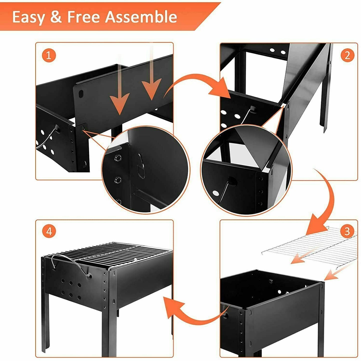 YSSOA 20'' Portable Foldable Outdoor Charcoal Barbecue Grill, Detachable Collapsible Tabletop BBQ Smoker Grill Tool for Cooking, Camping, Traveling, Hiking, Picnics, Beach, Backyard Party, Black