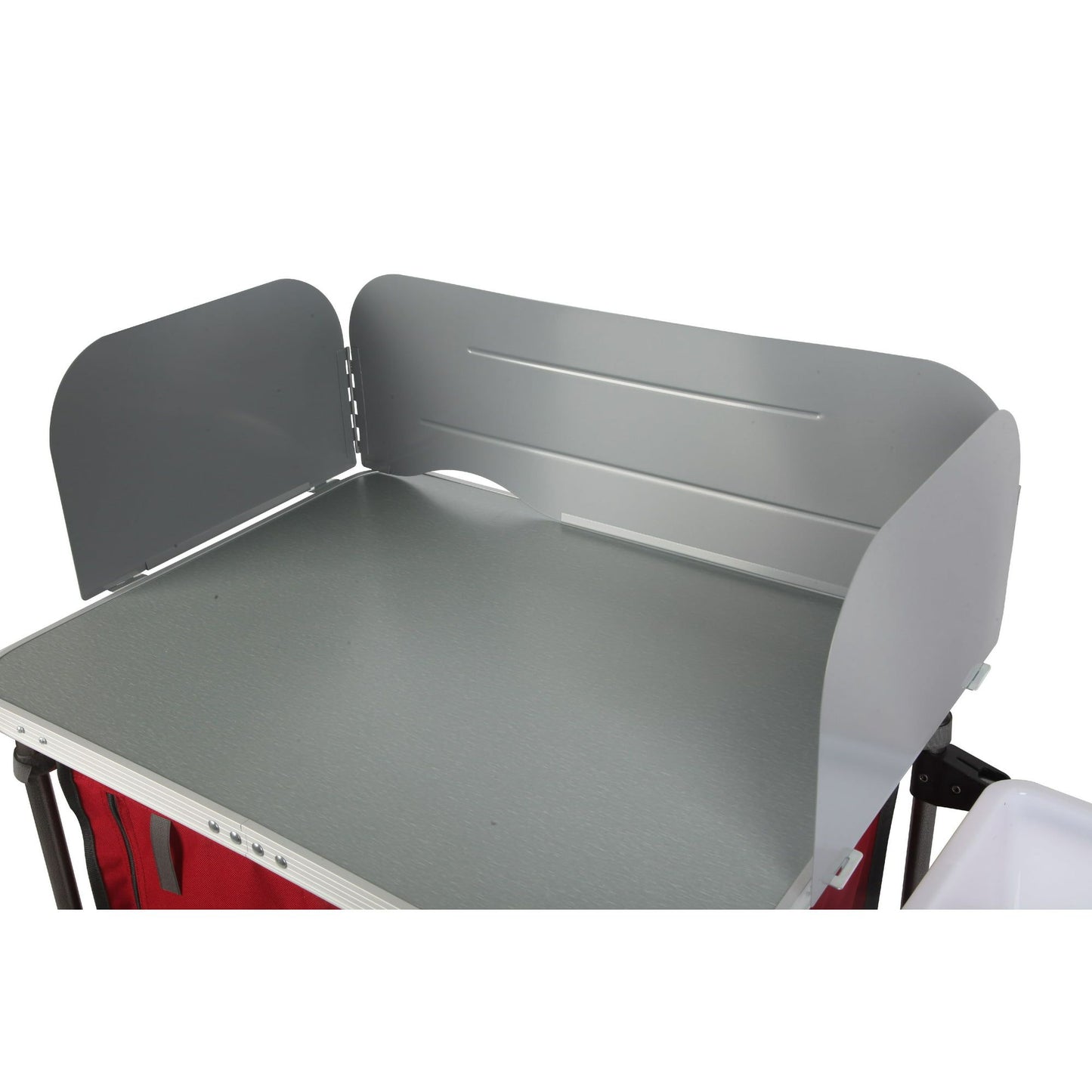 Deluxe Camping Kitchen with Storage, Silver and Red, 31 Height" x 13 width" x 8.25 length"