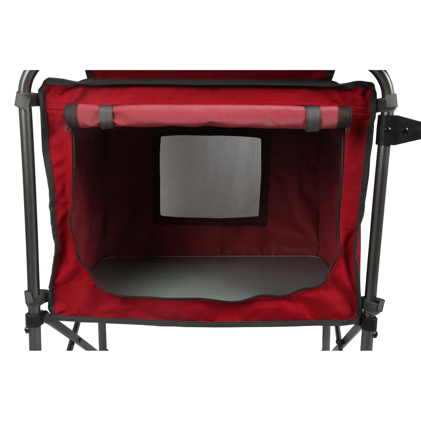 Deluxe Camping Kitchen with Storage, Silver and Red, 31 Height" x 13 width" x 8.25 length"