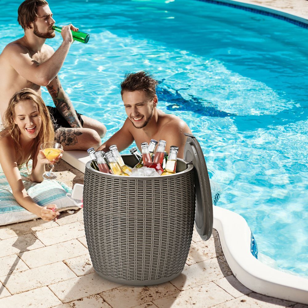 Rattan Cool Bar 4-in-1 Cocktail Table Side Table for Outdoor Patio