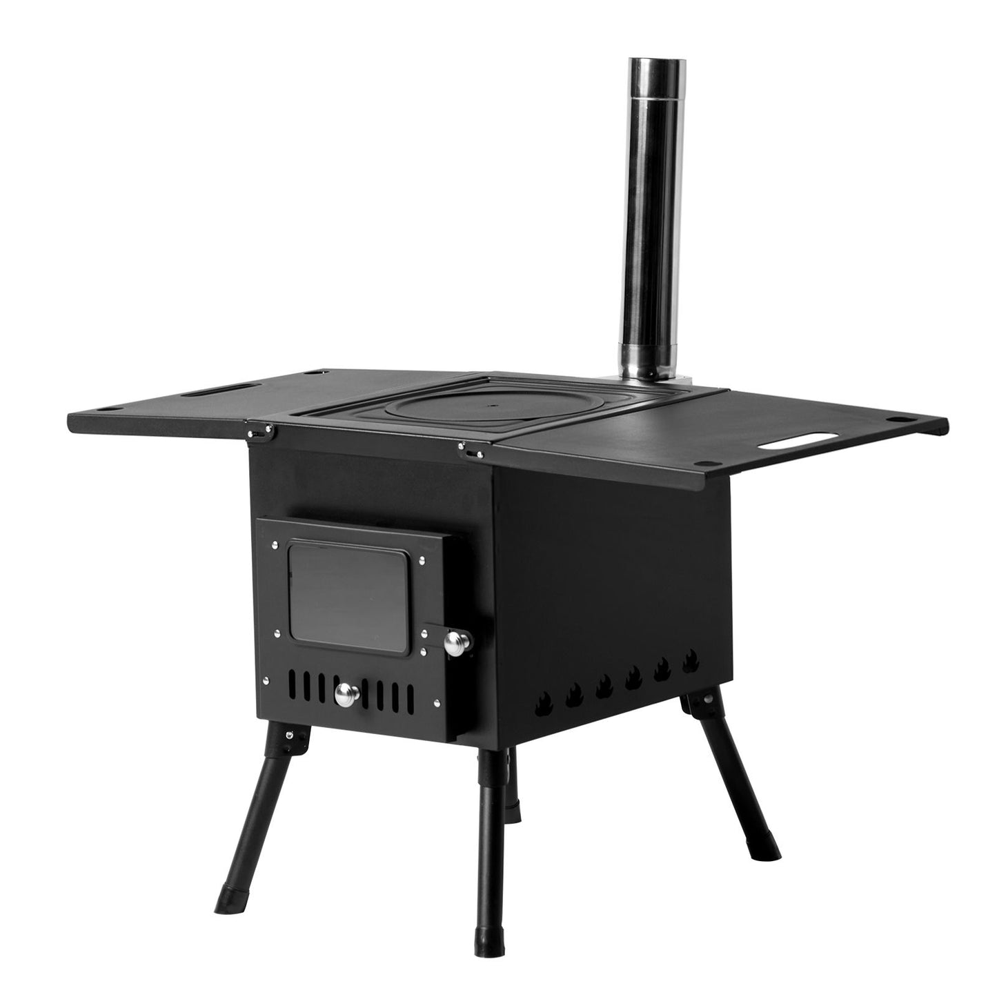 77.5*41*49cm black iron panel with chimney camping stove N001