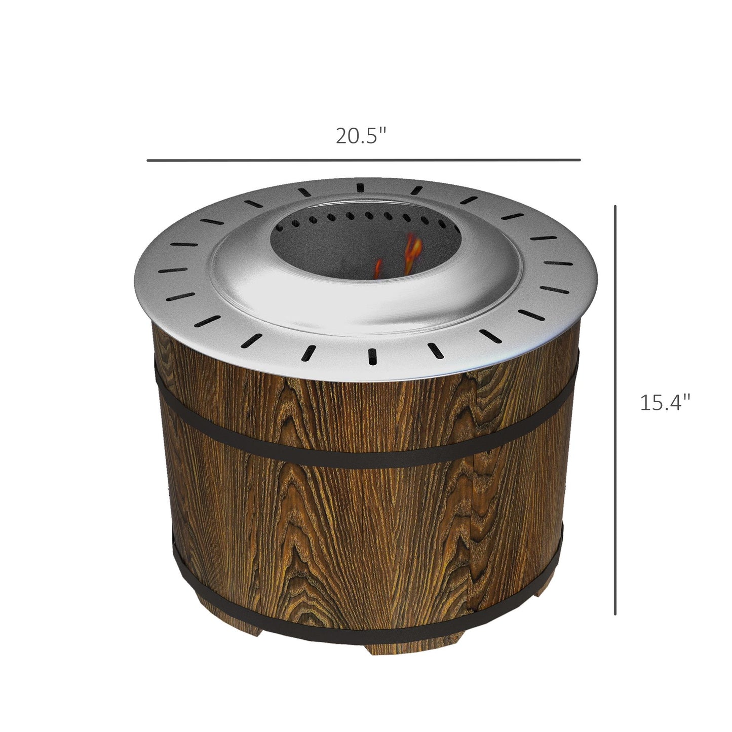 Outsunny Smokeless Fire Pit with Fireproof Mat, 20" Barrel Style Portable Wood Burning Firepit, Magnesium Oxide Low Smoke Camping Bonfire Stove for Backyard, Patio, Picnic, Brown