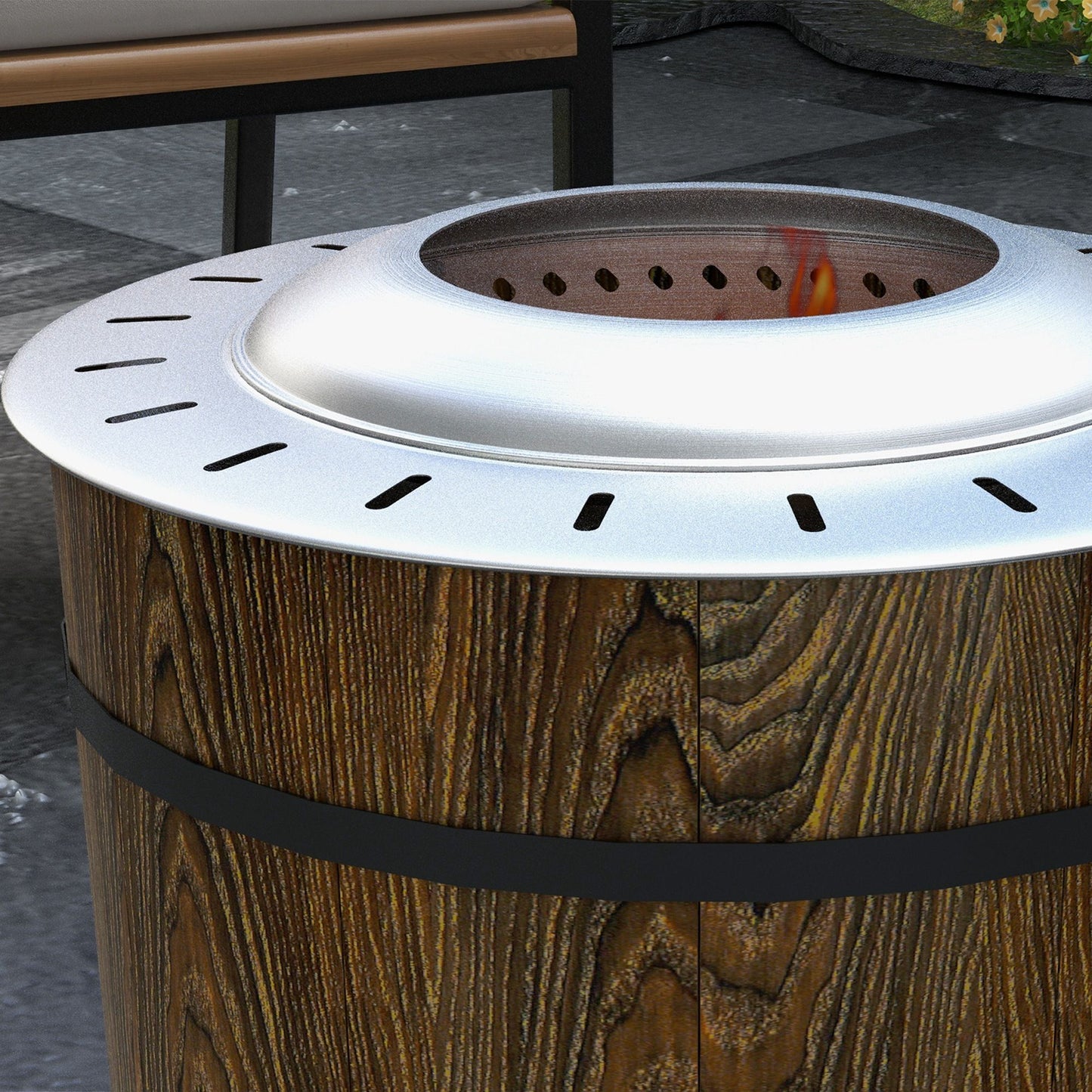 Outsunny Smokeless Fire Pit with Fireproof Mat, 20" Barrel Style Portable Wood Burning Firepit, Magnesium Oxide Low Smoke Camping Bonfire Stove for Backyard, Patio, Picnic, Brown