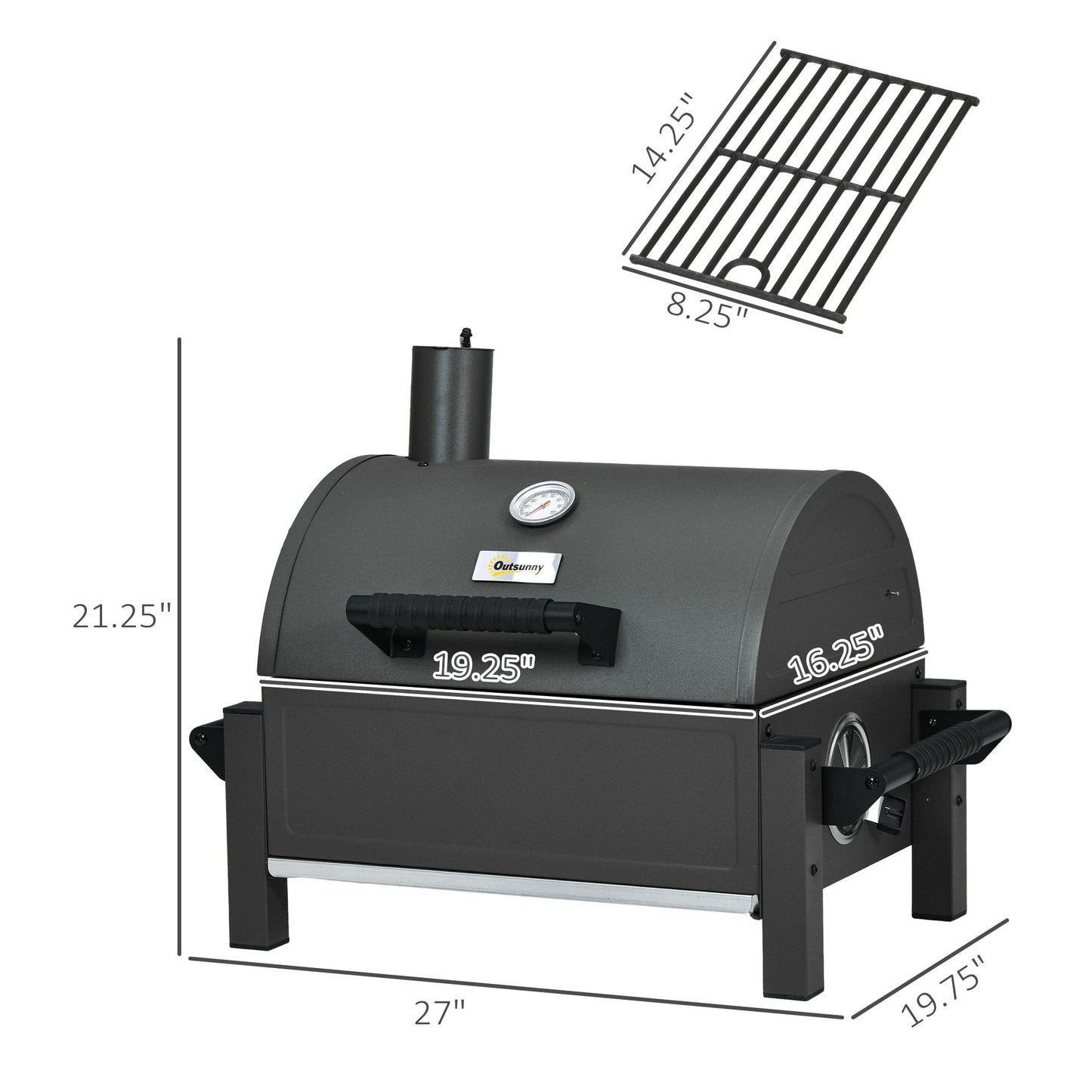 Outsunny Charcoal BBQ Grill with 235 sq.in. Cooking Area, Tabletop Outdoor Barbecue with Ash Catcher and Built-in Thermometer for Patio, Backyard, Camping, Picnic, Black