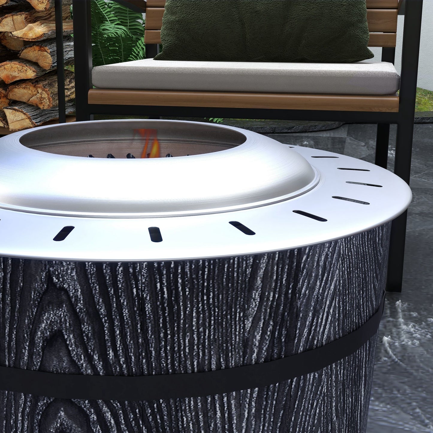 Outsunny Smokeless Fire Pit with Fireproof Mat, 20" Barrel Style Portable Wood Burning Firepit, Magnesium Oxide Low Smoke Camping Bonfire Stove for Backyard, Patio, Picnic, Black