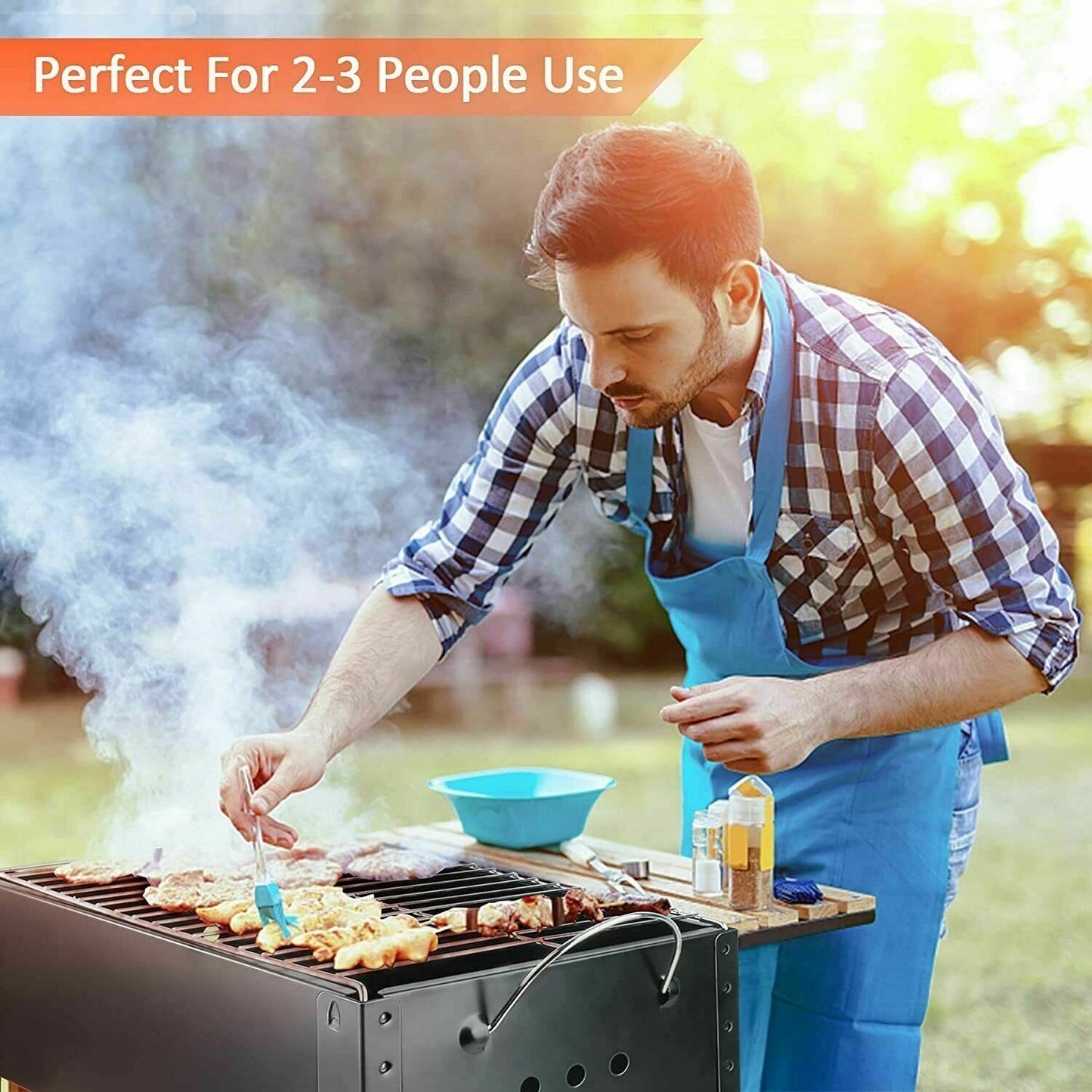 YSSOA 20'' Portable Foldable Outdoor Charcoal Barbecue Grill, Detachable Collapsible Tabletop BBQ Smoker Grill Tool for Cooking, Camping, Traveling, Hiking, Picnics, Beach, Backyard Party, Black