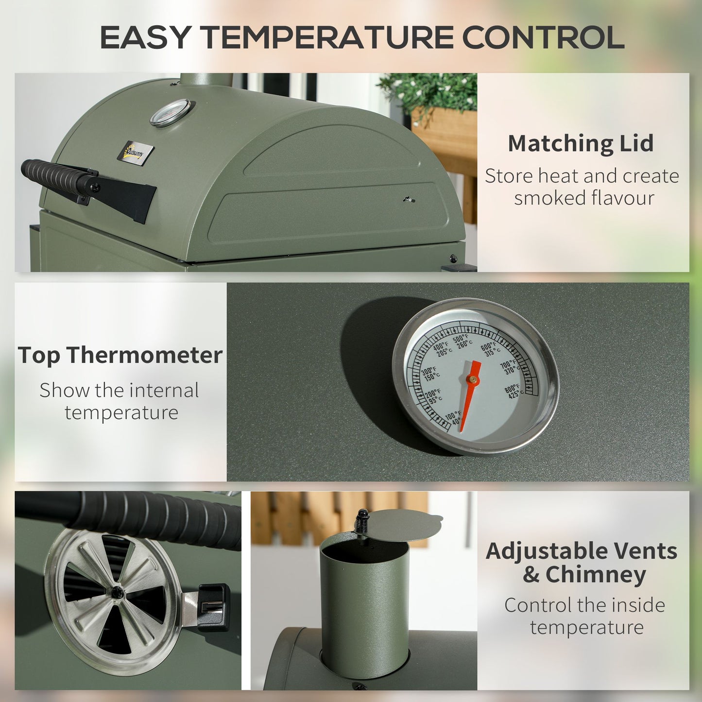 Outsunny Charcoal BBQ Grill with 235 sq.in. Cooking Area, Tabletop Outdoor Barbecue with Ash Catcher and Built-in Thermometer for Patio, Backyard, Camping, Picnic, Dark Green
